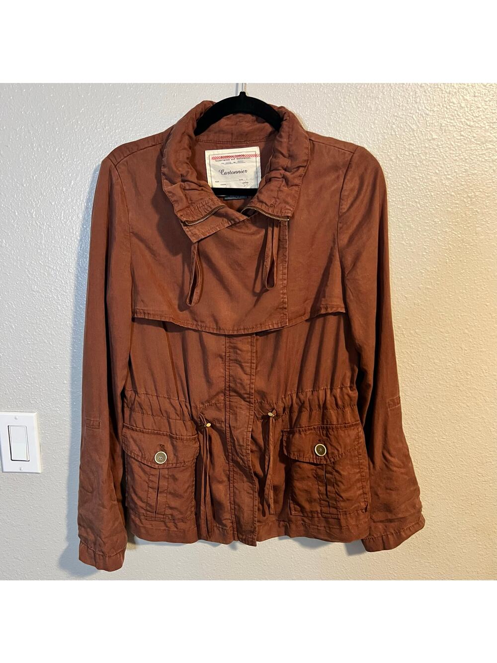 Cartonnier Anthropologie Anorak Utility Cargo Jacket Rust Orange Size 4